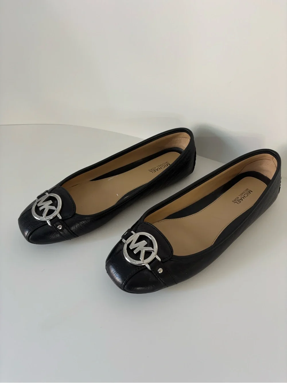 Michael Kors Black Leather MK Logo Ballet Flats